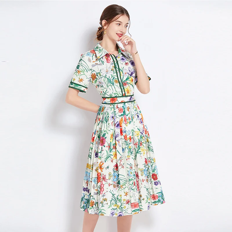 Summer Floral Print Shirt Dresses for Women 2024 Runway Fashion Short Sleeve Vintage Casual Dress Elegant Female Clothes Green
Summer Floral Print Shirt Dresses for Women 2024 Runway Fashion Short Sleeve Vintage Casual Dress Elegant Female Clothes Green