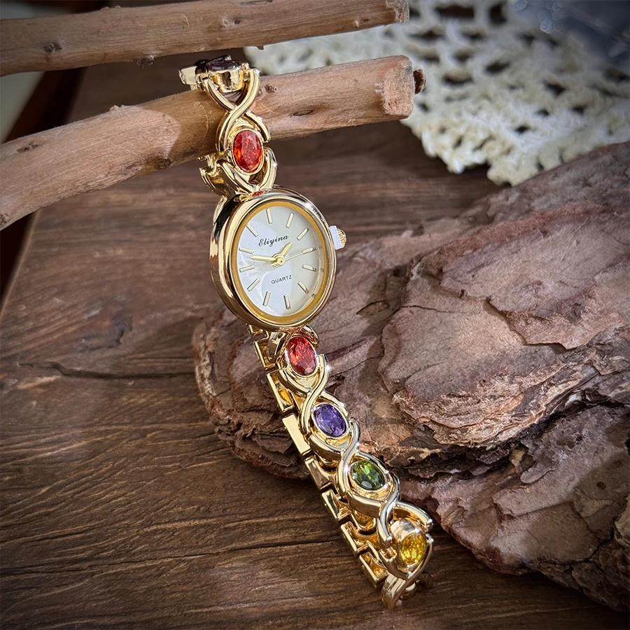New Arrival TikTok Diamond Embedded Oval Shape Miniature Retro Rainbow Luxury Watch Elegant Compact Design Direct Sale New Arrival TikTok Diamond Embedded Oval Shape Miniature Retro Rainbow Luxury Watch Elegant Compact Design Direct Sale