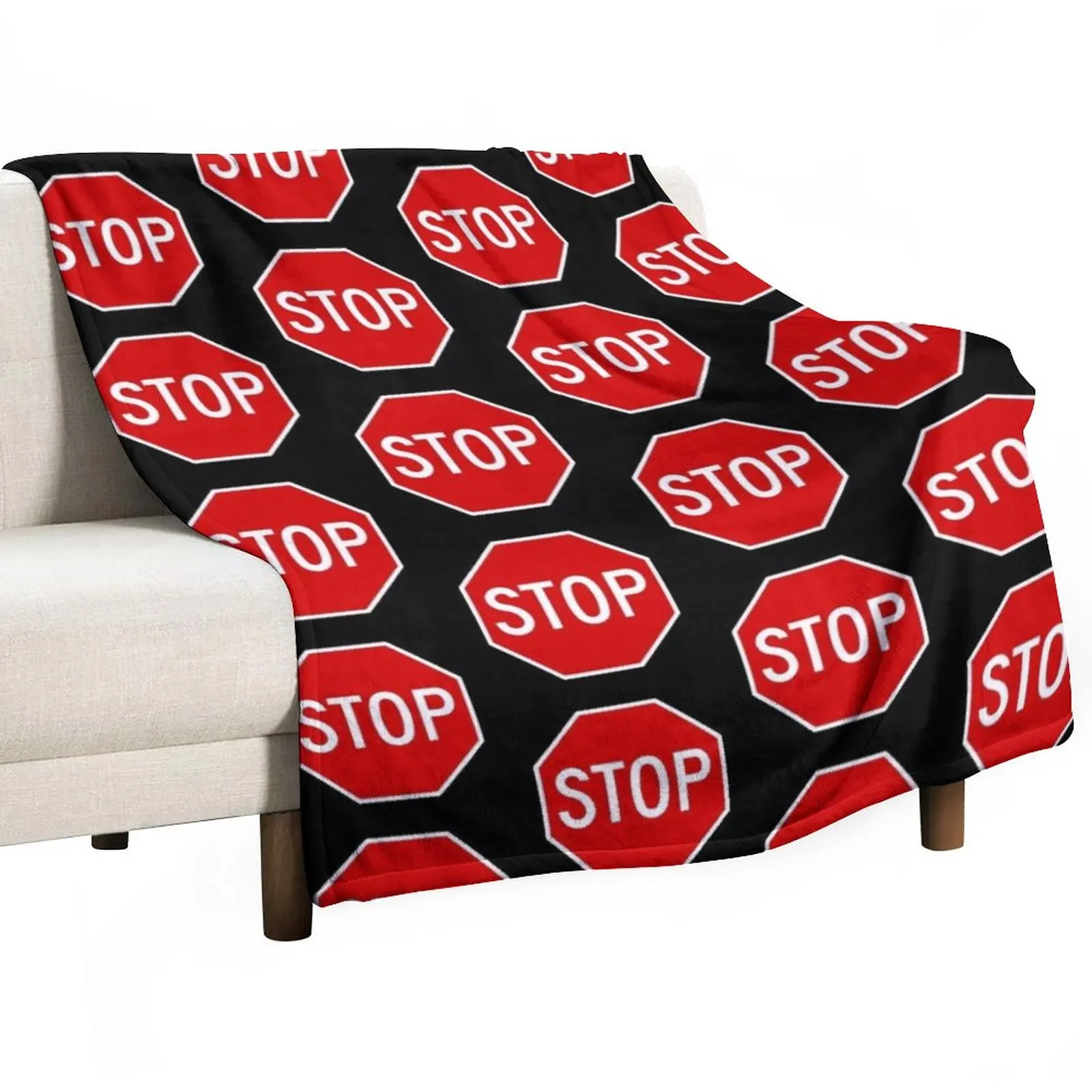 

New Red Stop Sign Illustration with Black Background Throw Blanket sofa Sofa Throw Blanket Bed linens Luxury Designer Blanket