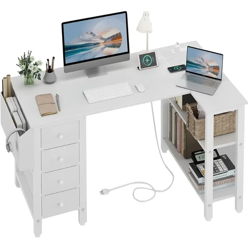 Lufeiya White L Shaped Computer Desk with Drawers & Storage Shelves, 47 Inch Corner Desk with Power Outlet for Home Office
Lufeiya White L Shaped Computer Desk with Drawers & Storage Shelves, 47 Inch Corner Desk with Power Outlet for Home Office