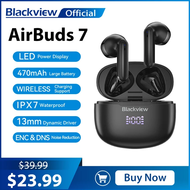 Blackview-Écouteurs Bluetooth sans fil portables AirBuds 7, écouteurs intra-auriculaires avec microphone, charge sans fil pour téléphone portable, nouveau 1