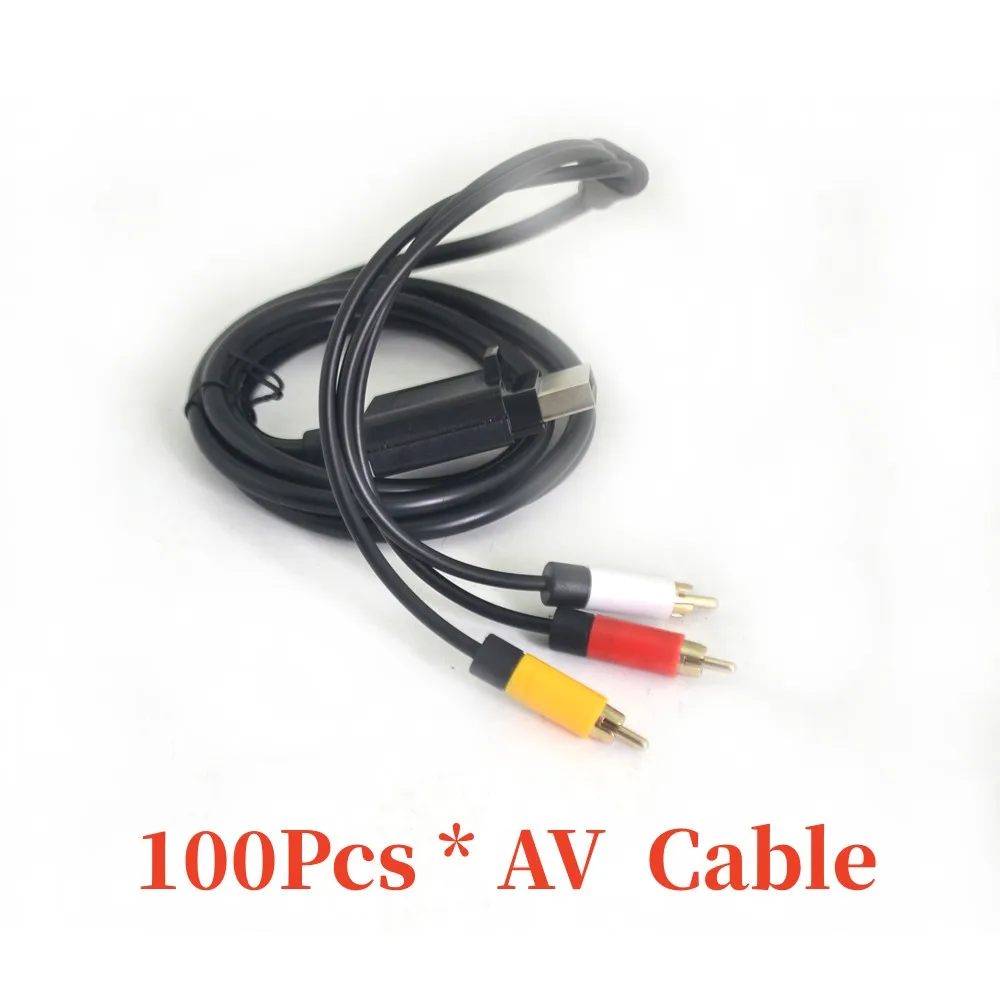 

100pcs 1.8M Audio Video AV cable with 3RCA For Xbox 360 Slim Game Accessories Black 6FT