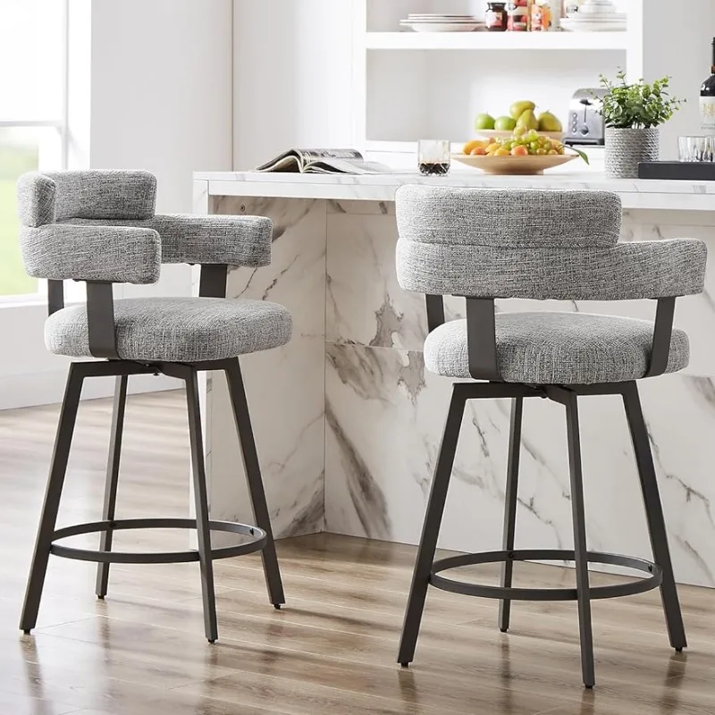 

Counter Height Bar Stools with Full Back-Swivel Bar Chairs Modern Barstools Set of 2 ,Metal Footrest for Island Kitchen Dining