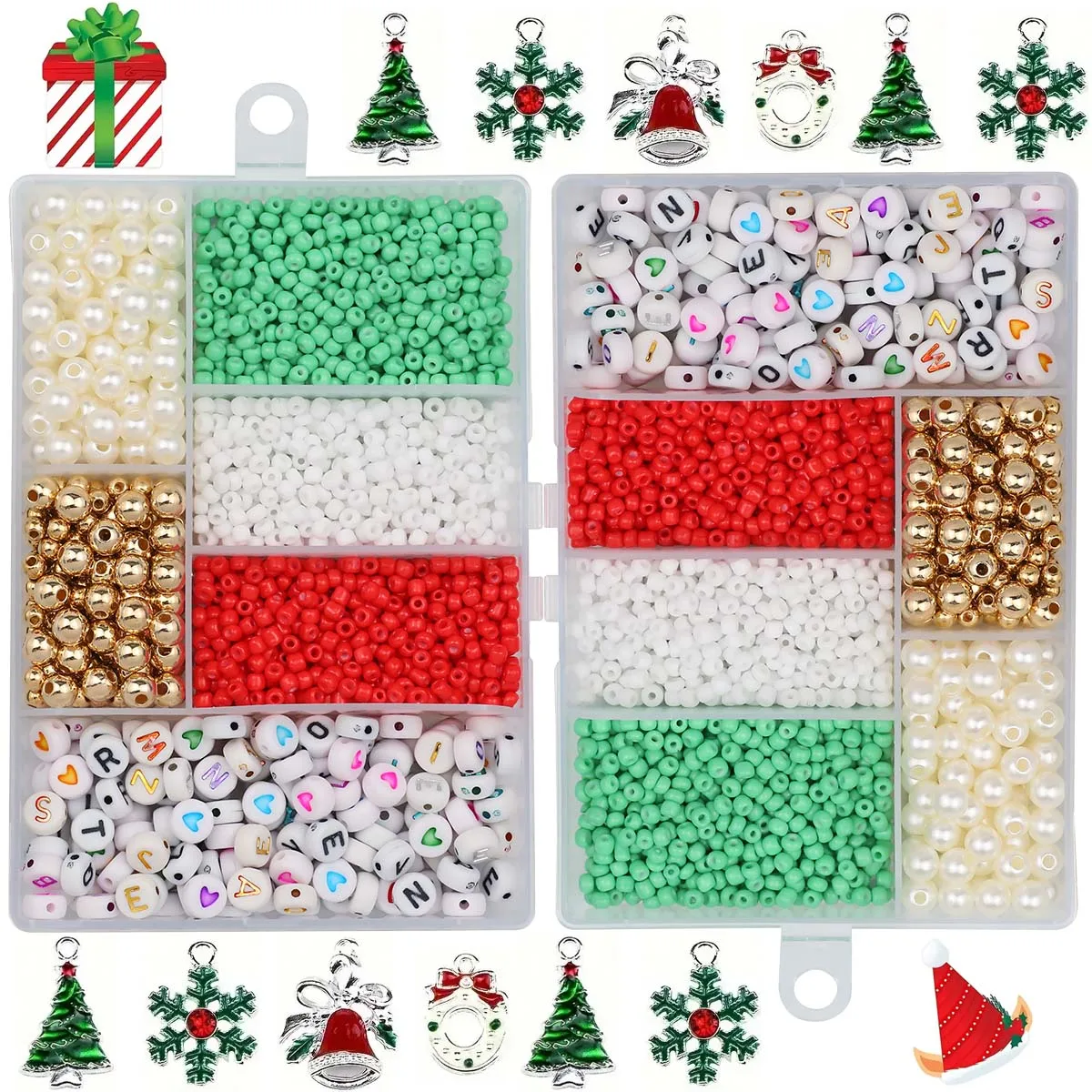 

2250Pcs Christmas Glass Acrylic CCB Imitation Pearl Loose Beads DIY Set Box For Making Bracelets Necklaces Jewelry Accessories