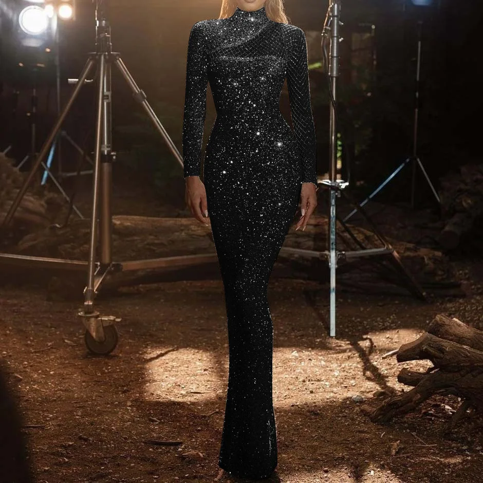 2023 New Hollow Strapless Dresses Europe and the United States Round Neck Slim Temperament S-type Sequin Dresses Slightly Transp
2023 New Hollow Strapless Dresses Europe and the United States Round Neck Slim Temperament S-type Sequin Dresses Slightly Transp