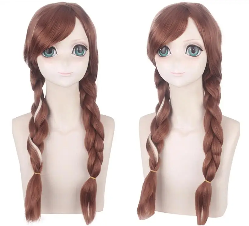 

65CM Anime Movie Aladdin's Goddess Jasmine Brown Double Braid Cosplay Costumes Wig Halloween Party Hairwear Wigs