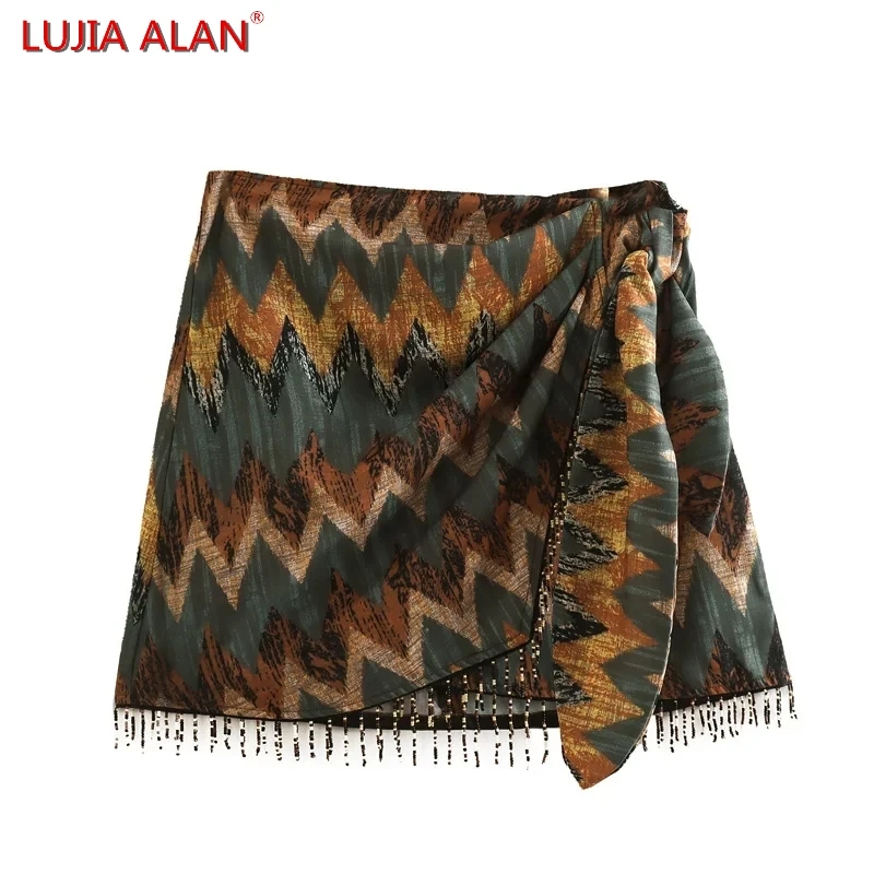 New Women's Beading Tassels Lace Up Bowknot Printed Mini Skirt Casual Female High Waist Loose Street Clothing LUJIA ALAN P3793 
New Women's Beading Tassels Lace Up Bowknot Printed Mini Skirt Casual Female High Waist Loose Street Clothing LUJIA ALAN P3793