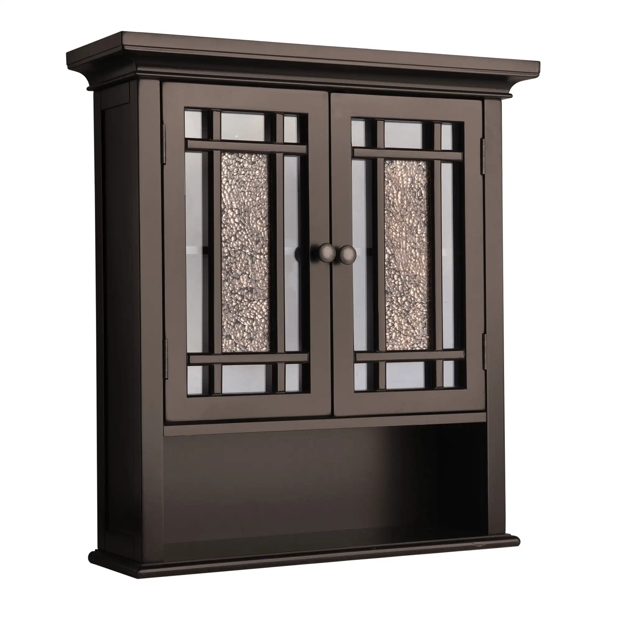 

Teamson Home Windsor Wooden Wall Cabinet with Glass Mosaic Doors Dark Espresso Durable design adjustable storage
