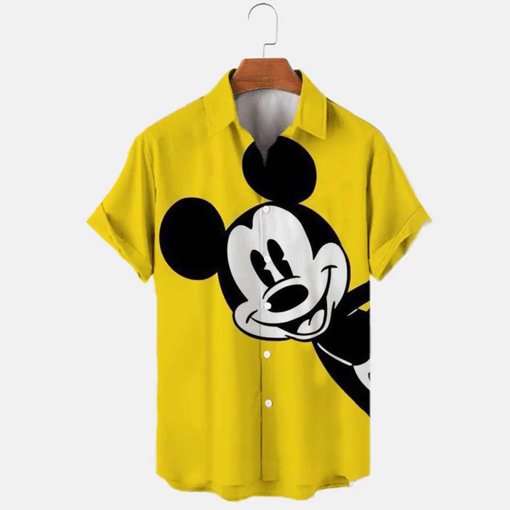 

2023 Autumn Hot Selling Disney Cartoon Mickey Stitch Casual 3D Printed Long Sleeve Lapel Shirt Mickey Stitch Branded Tops for Me