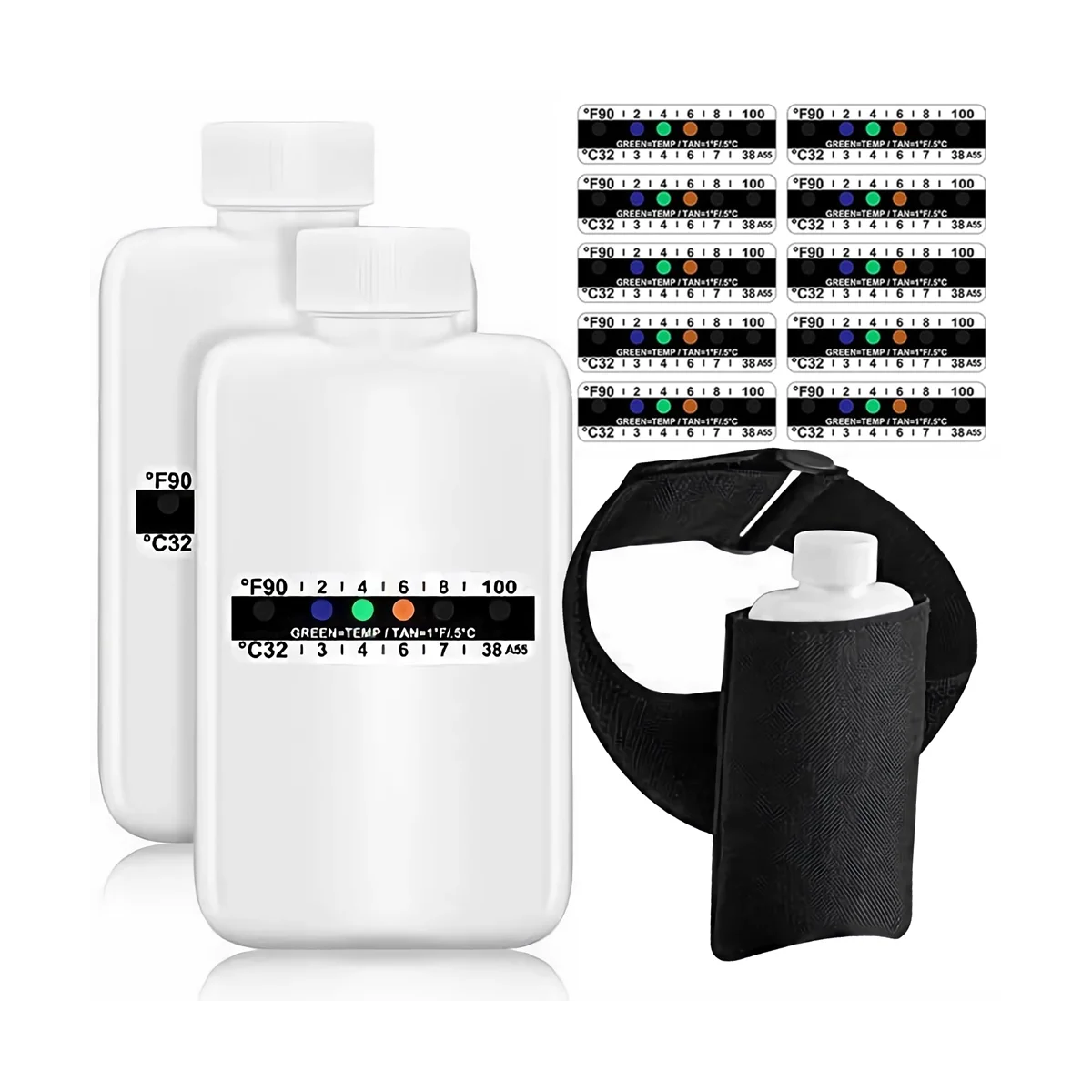 

14 шт. комплектов для анализа мочи, 2 портативных пустых бутылки, 10 клейких тест-полосок с термочувствительностью и изоляционный пакет