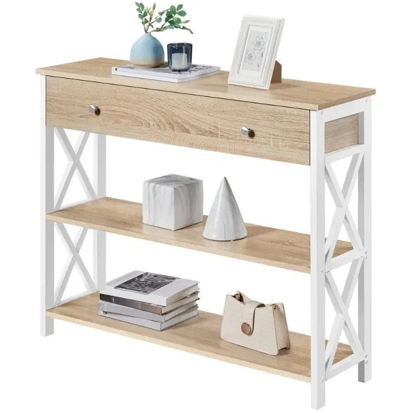 Alden Design Wood and Iron Console Table 1 Drawer & 2 Shelves, Light Oak with White Frame
Alden Design Wood and Iron Console Table 1 Drawer & 2 Shelves, Light Oak with White Frame