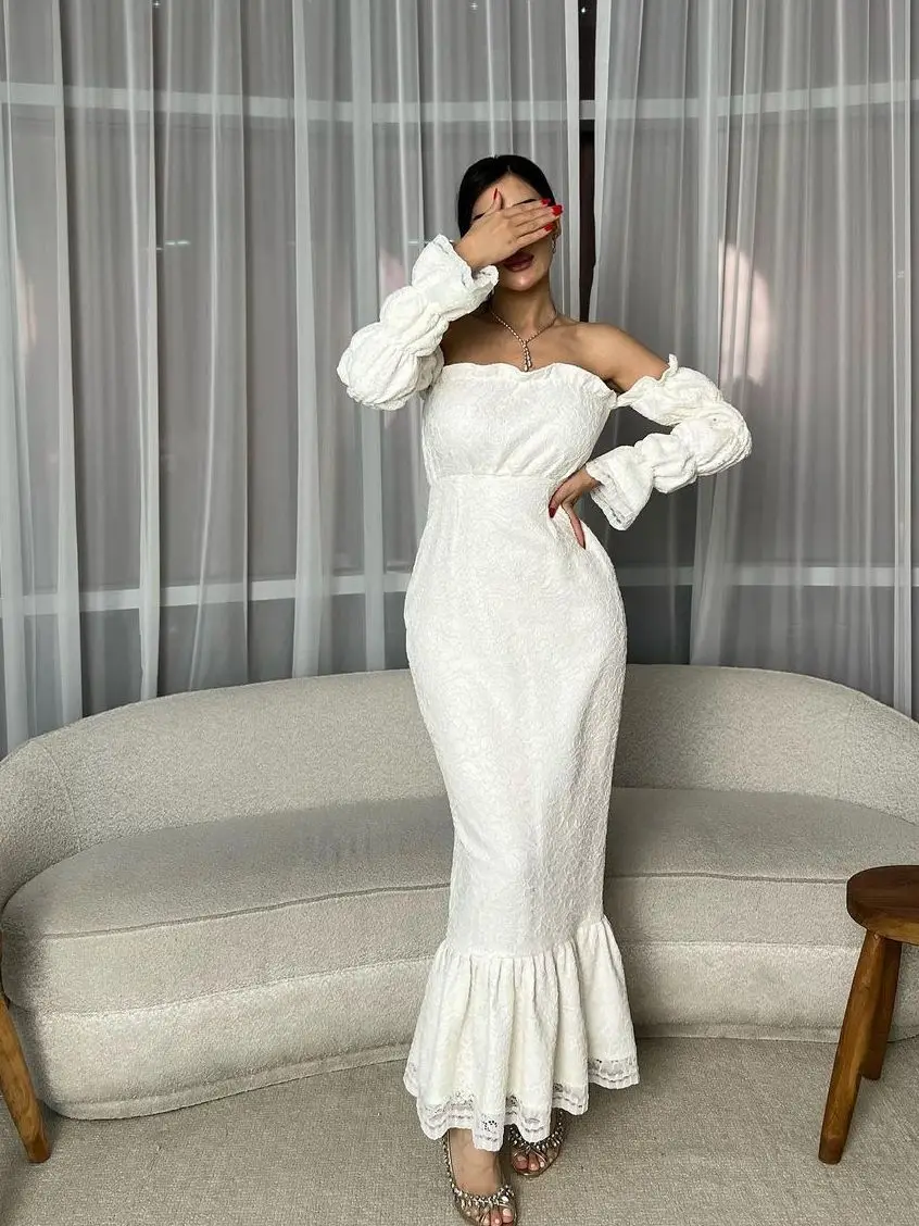 Off Shoulder Lace Elegant Prom Dresses 2023 New Design Long Sleeves Mermaid Arabia Formal Occasion Dresses For EID Robes De
Off Shoulder Lace Elegant Prom Dresses 2023 New Design Long Sleeves Mermaid Arabia Formal Occasion Dresses For EID Robes De