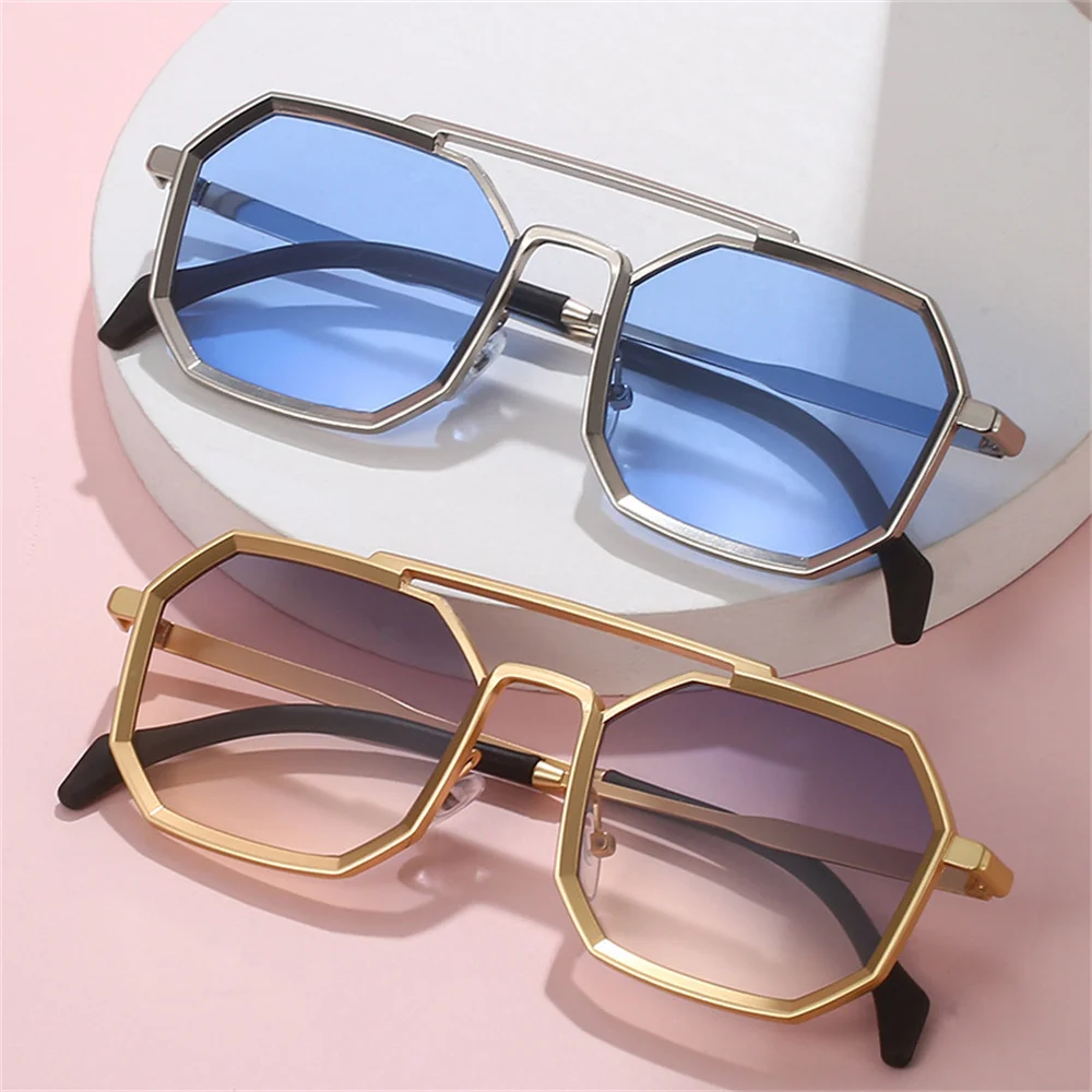 

Double Beam Metal Large Frame Sunglasses Fashion Women Men Sun Glasses Luxury Brand Design Eyewear UV400 Shades Driving Goggles