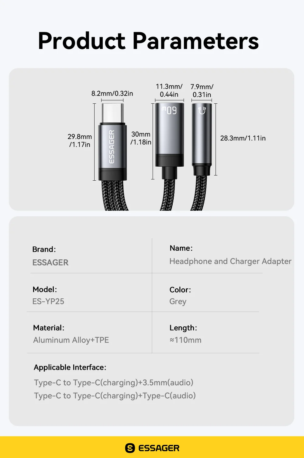 Essager 2 in 1 Type C to 3.5mm AUX Cable Headphone Adapter PD 60W Fast Charging for iPhone 16 15 Samsung Xiaomi 14 13 Tablet PC Essager 2 in 1 Type C to 3.5mm AUX Cable Headphone Adapter PD 60W Fast Charging for iPhone 16 15 Samsung Xiaomi 14 13 Tablet PC