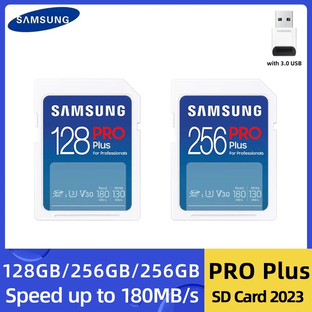 

Samsung Pro Plus SD Card With USB Card Reader 128GB 256GB Class10 U3 V30 High Speed 180MB Digital UHS-I SDXC Memory Camera Card