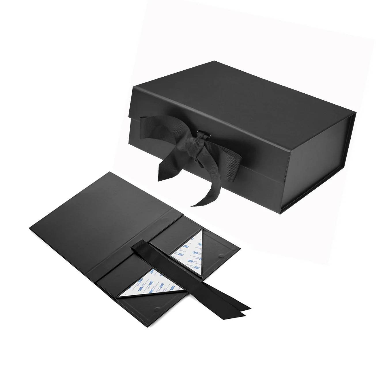 

Luxury Black Gift Boxes Custom Foldable Magnetic Cardboard Paper Gift Box With Ribbon Black Knots Bow