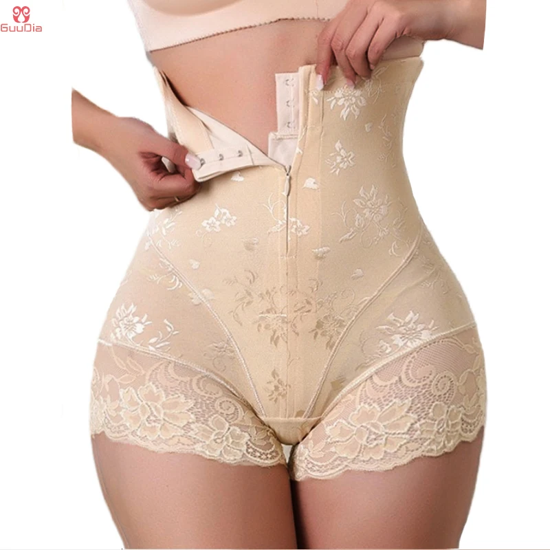 

GUUDIA Hook Zipper Body Shaper Panties Breathable Fabric High Waisted Control Butt Lifting Briefs with Exquisite Jacquard