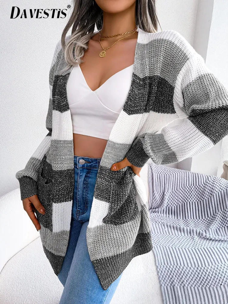 Модный контрастный кардиган в полоску, свитер для женщин, зима 2023, повседневное Свободное пальто в ленивом стиле, Женское пальто с длинным рукавом
Модный контрастный кардиган в полоску, свитер для женщин, зима 2023, повседневное Свободное пальто в ленивом стиле, Женское пальто с длинным рукавом