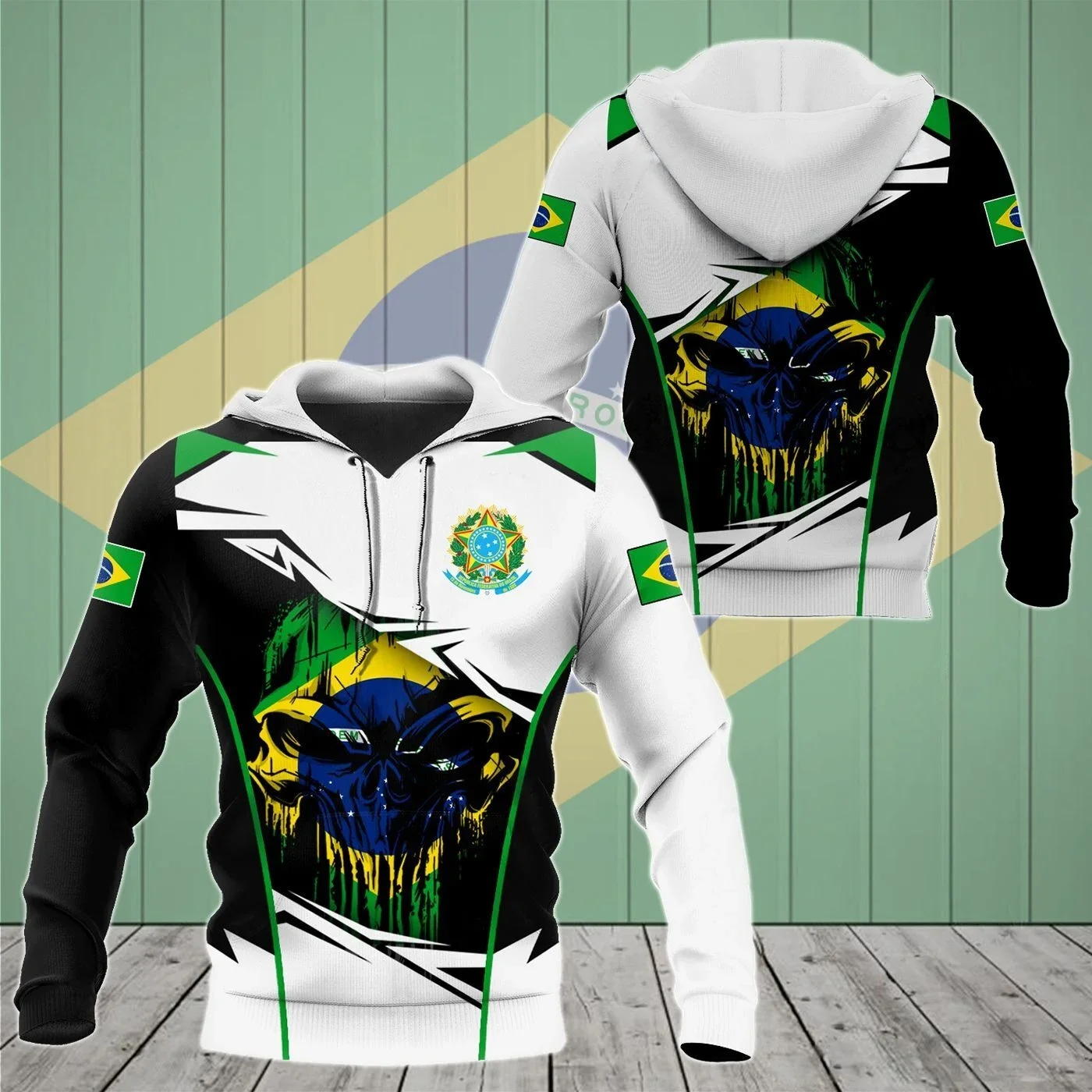 

BRAZIL Skull FLAG MAP Country 3D Print Zipper Hoodie Men Pullover Sweatshirt Hooded Jersey Tracksuits Outwear Coat