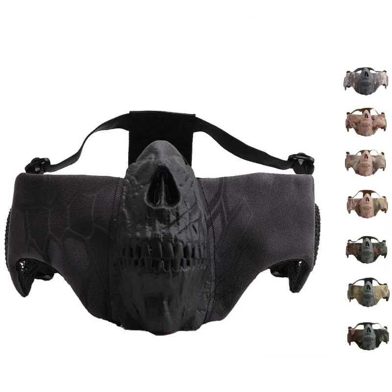 

zlangsports Half Face Airsoft Tactical Skull Mask with Ear Protection Halloween Cosplay CS Masks Adjustable