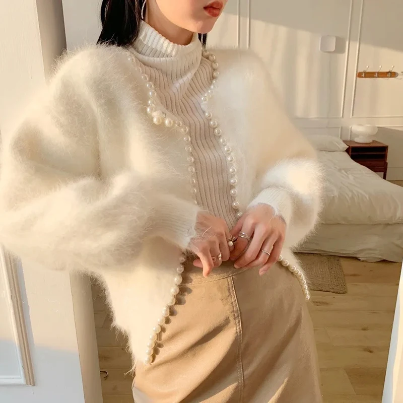 Faux Mink Pearl Sweater Cardigan Women Vintage Autumn Winter Korean Fashion Solid O-Neck Loose Sweet Knitted Coat Tops Elegant
Faux Mink Pearl Sweater Cardigan Women Vintage Autumn Winter Korean Fashion Solid O-Neck Loose Sweet Knitted Coat Tops Elegant