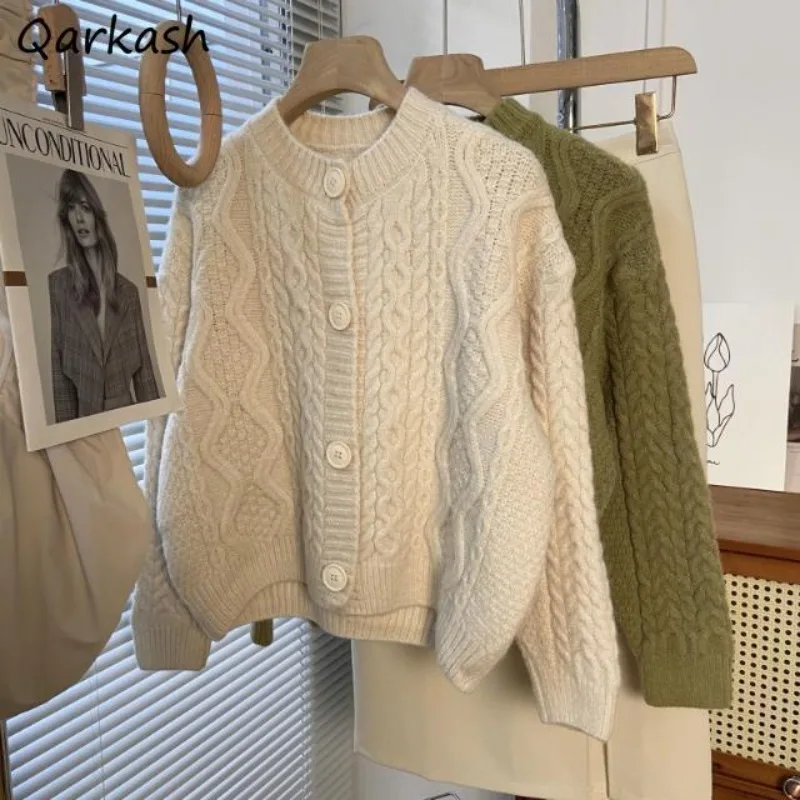 

Cardigans Women Baggy Cozy Winter Sweet Solid Literary Gentle Vintage O-neck Knitted Harajuku Classic Chic Popular Sweaters OOTD