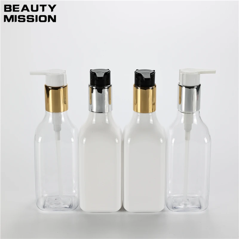 

White Clear 250ML X 25 Empty Plastic Bottle With Anodized Aluminum Lotion Pump Cosmetic Shower Gel Shampoo PET Refillable Bottle