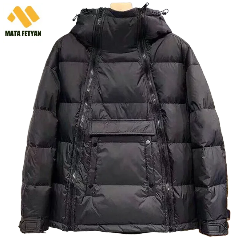 

Winter Men Tactics Jacket Hooded Parka Down Cotton Coat Black Double Zipper Pullover Glossy Padded Jackets Casual Warm Outerwear