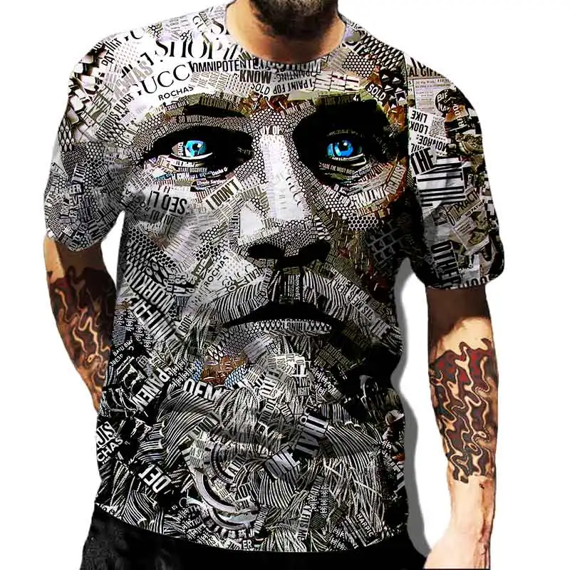 Punk Personalized Men's T-shirt 3D Portrait Printing Short Sleeve Personalized Facial Pattern T-shirt Free Street Fashion Cloth
Punk Personalized Men's T-shirt 3D Portrait Printing Short Sleeve Personalized Facial Pattern T-shirt Free Street Fashion Cloth