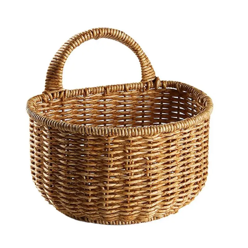 

Hanging Woven Rattan Storage Basket Wall-mounted Straw Basket Grass Wicker Flower Plant Vase Pot Garden Decoration Storage Rack