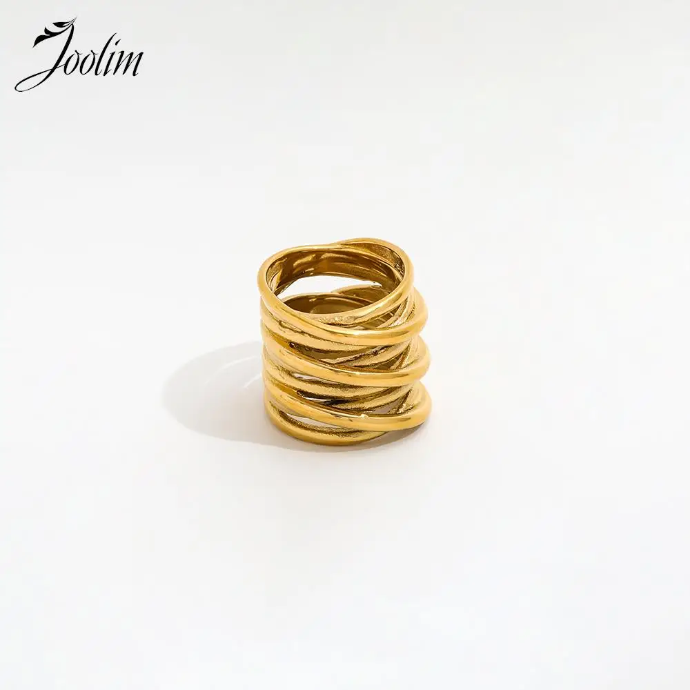 

Joolim Jewelry Wholesale High End PVD Tarnish Free Chunky Statement Wide Roll Wire Wrap Stainless Steel Finger Ring for Women
