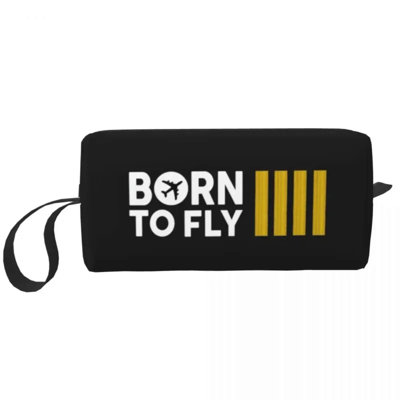 

Born To Fly Pilot Captain Stripes Aviation Aviator Fighter Travel Toiletry Bag Cosmetic Makeup Organizer Beauty Storage Dopp Kit