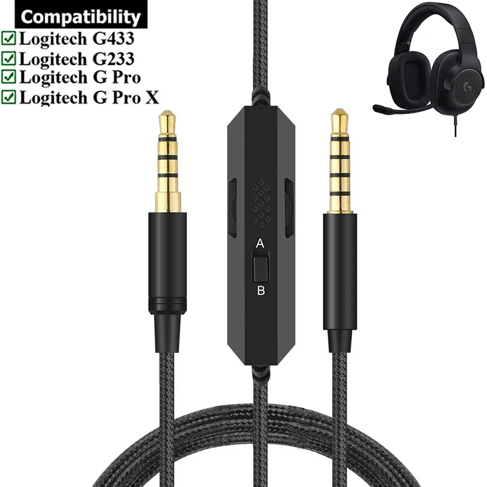 

OFC Braided Replacement Cable Extension Cord Wire for Logitech G433 G233 G Pro X Gaming Headset With Mic Mute Volume Control