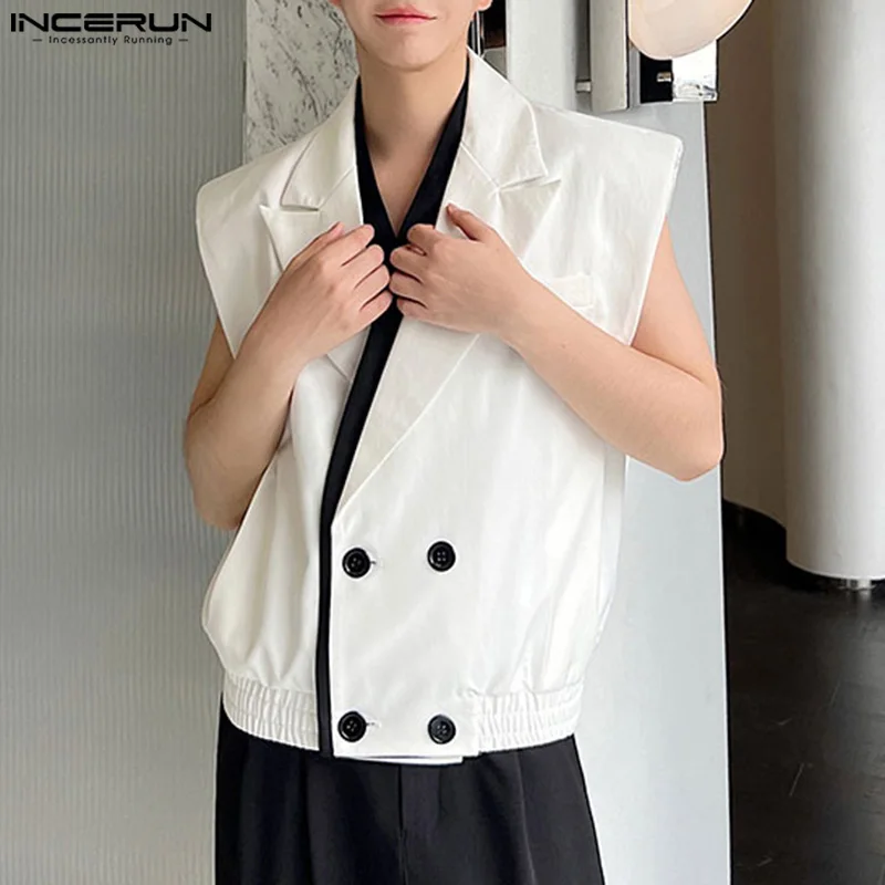 Жилетка мужская двубортная составного кроя, свободная повседневная безрукавка с лацканами, модная уличная одежда, 2024 
Жилетка мужская двубортная составного кроя, свободная повседневная безрукавка с лацканами, модная уличная одежда, 2024