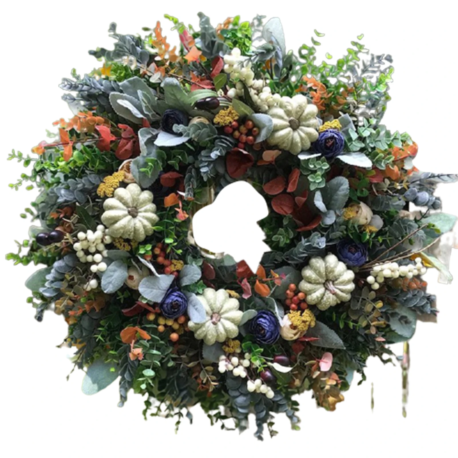 

White Pumpkins Ranunculus Wreath Front Door Hanging Ornament Thanksgiving Fall Home Decoration