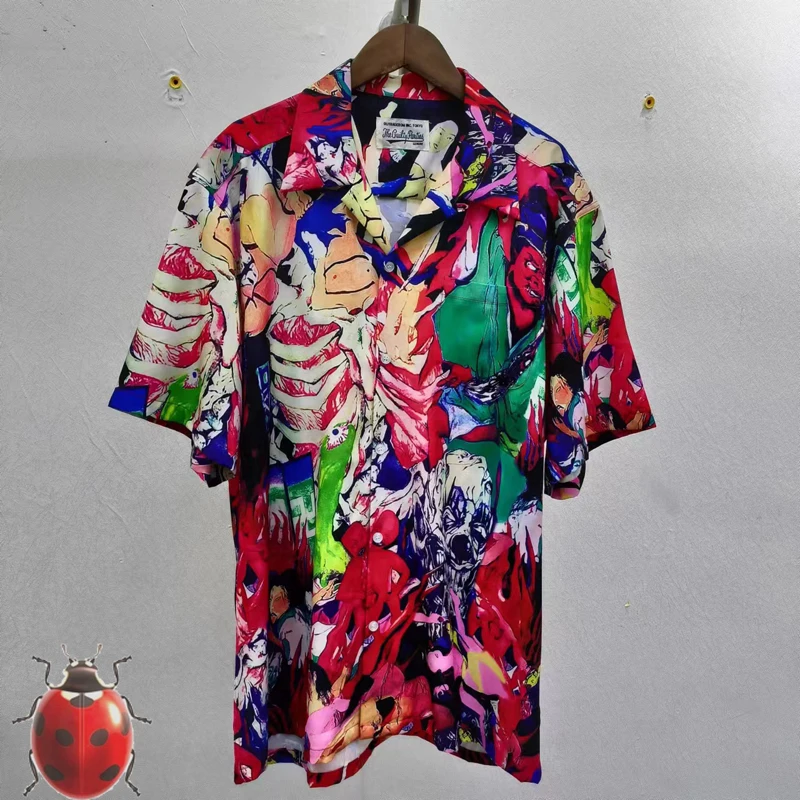 

Skulls Demon Print Red Y2k Short Shirts Men Women Hawaii Beach Casual Clothes Japan