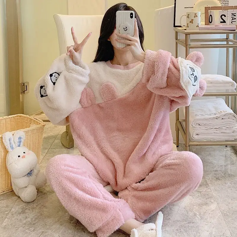 Plus Size Winter Flannel Pajamas Women 2PCS Coral Fleece Homewear Loose Casual Women Solid Color Cozy Pajamas Pregnant Pajamas
Plus Size Winter Flannel Pajamas Women 2PCS Coral Fleece Homewear Loose Casual Women Solid Color Cozy Pajamas Pregnant Pajamas