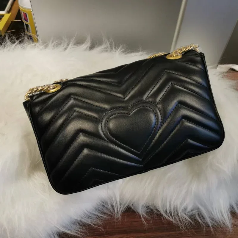 

Women Luxurys Designers Bags Marmont Womens Bag Shoulder Handbag Classic Leather Heart Style Gold Chain Tote Messenger