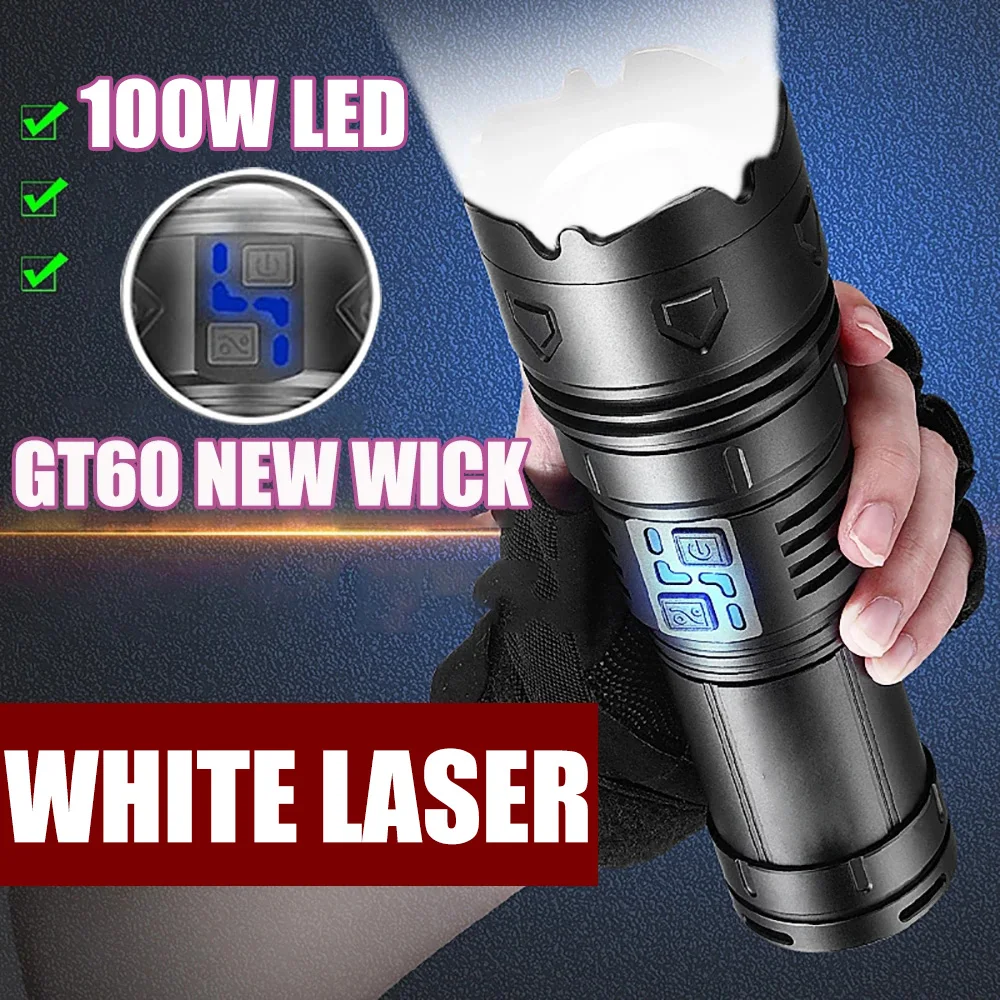 

80W GT60 High Power Led Flashlights Super Bright Spotlight Long Range Zoomable Emergency Tactical Torch Outdoor Camping Lantern