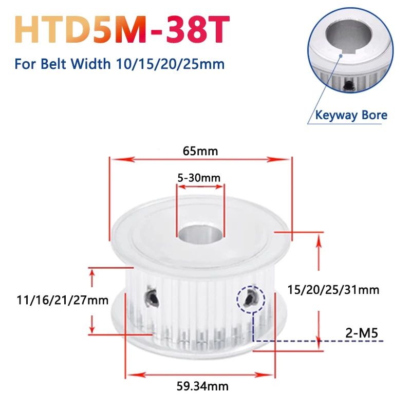 1pc 38 Teeth HTD 5M Timing Pulley Aluminium HTD5M 38T Synchronous Wheel for Belt Width 10/15/20/25mm Bore 5 6 8 10 12 12.7-30mm
1pc 38 Teeth HTD 5M Timing Pulley Aluminium HTD5M 38T Synchronous Wheel for Belt Width 10/15/20/25mm Bore 5 6 8 10 12 12.7-30mm