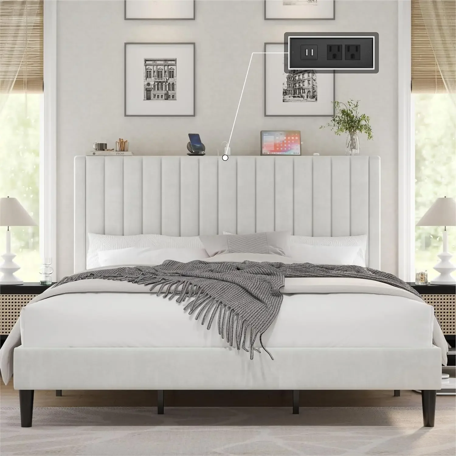 Bed Frame, Velvet Upholstered Platform Bed w/ Channel Tufted Headboard, Mattress Foundation w/ Wood Slats, No Box Spring Needed
Bed Frame, Velvet Upholstered Platform Bed w/ Channel Tufted Headboard, Mattress Foundation w/ Wood Slats, No Box Spring Needed