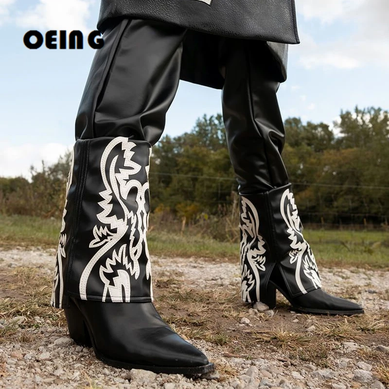 Vegan Leather Western Booties Pointy Toe Chunky Heels Mid-calf Boots Pull-on Embroidery Fold Boots Spring Fashion Women's Shoes
Vegan Leather Western Booties Pointy Toe Chunky Heels Mid-calf Boots Pull-on Embroidery Fold Boots Spring Fashion Women's Shoes
