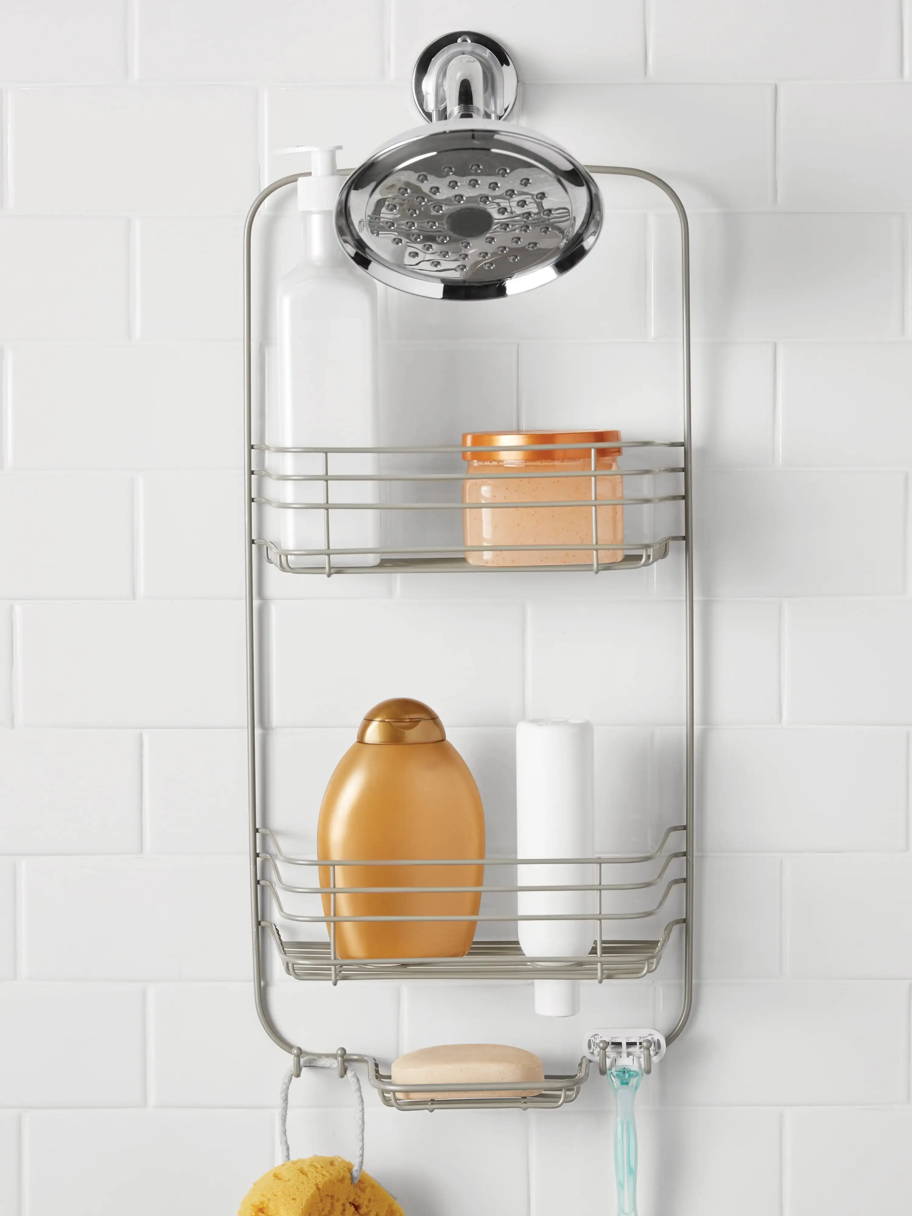 

Mainstays over-the-Shower Caddy, 2 Shelves, Steel, Satin Nickel