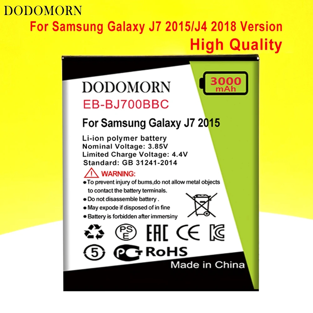 DODOMORN EB-BJ700BB Battery For Samsung Galaxy J7 2015/J4 2018 Version J7000 J7009 J7008 J701F J700F EB-BJ700CBE+Tracking Number
DODOMORN EB-BJ700BB Battery For Samsung Galaxy J7 2015/J4 2018 Version J7000 J7009 J7008 J701F J700F EB-BJ700CBE+Tracking Number