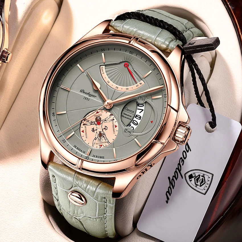 

Swiss Brand POEDAGAR Men Watch Fashion Top Luxury Sport Men's Wristwatch Waterproof Luminous Leather Date Quartz Watches Man Box