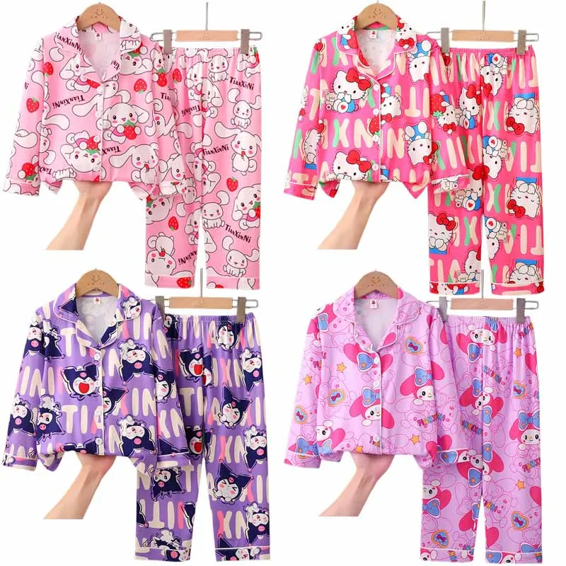 

Sanrios Anime детская одежда для сна Kuromi My Melody Cinnamoroll HelloKittys брюки с длинным рукавом для мальчиков и девочек Домашняя одежда пижамы