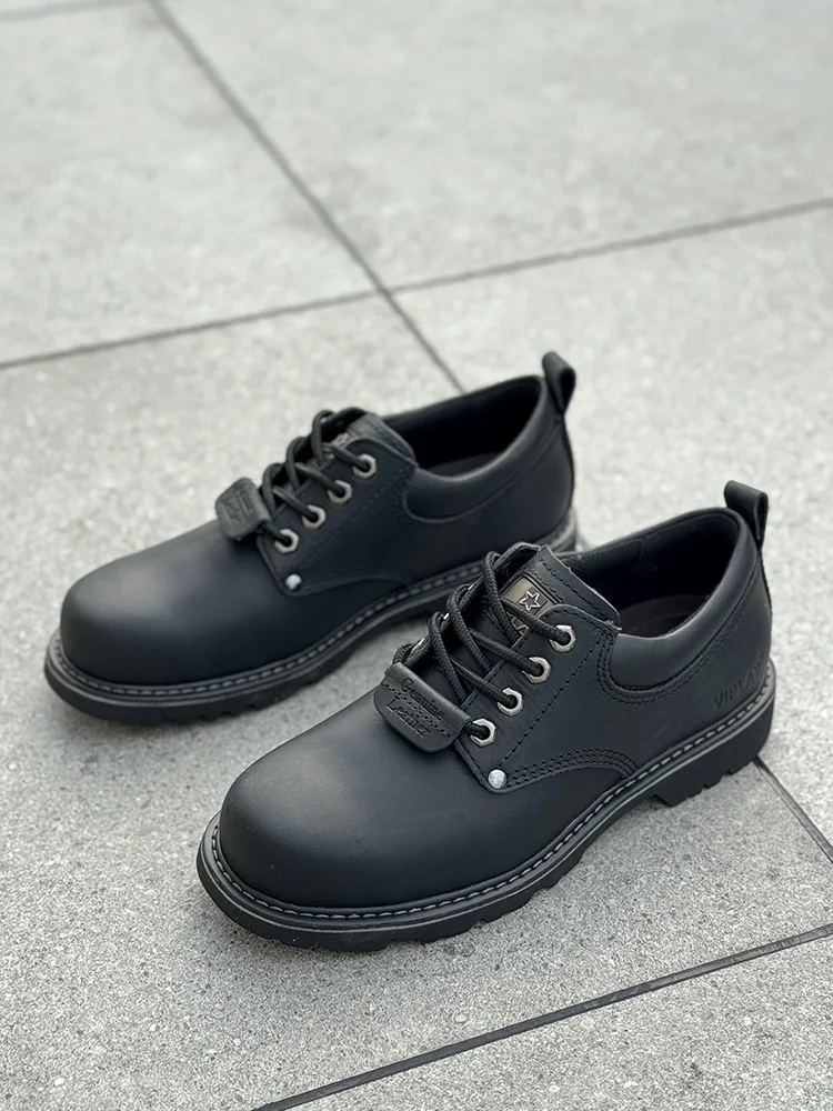 

Men Black Martin Shoes Casual Genuime Leather British Style Shoes Oxford Bottomed Lace-up Work Shoes Low Help Male Boots