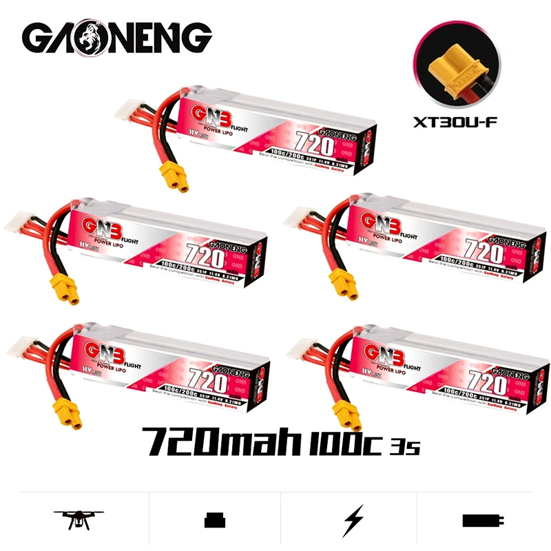 5PCS GAONENG GNB 720mAh Max 100C/200C For RC Tinywhoop FPV Frame Kit Tinywhoop Racing Drone 3S 11.4V HV XT30 Plug Lipo Battery
5PCS GAONENG GNB 720mAh Max 100C/200C For RC Tinywhoop FPV Frame Kit Tinywhoop Racing Drone 3S 11.4V HV XT30 Plug Lipo Battery