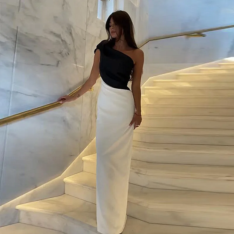 Elegant Black/White Women Evening Dresses Satin One Shoulder Sheath Prom Celebrity Gowns Arabic Dubai Robe De Soiree 
Elegant Black/White Women Evening Dresses Satin One Shoulder Sheath Prom Celebrity Gowns Arabic Dubai Robe De Soiree
