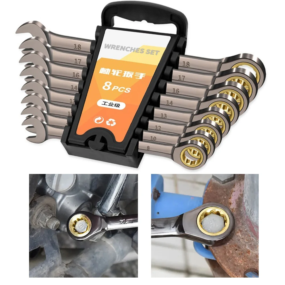 8PCS 72-Teeth Ratchet Wrench Chrome Vanadium Steel 8-18mm Automotive Repair Tools Hand Tools Parts Accessories
8PCS 72-Teeth Ratchet Wrench Chrome Vanadium Steel 8-18mm Automotive Repair Tools Hand Tools Parts Accessories